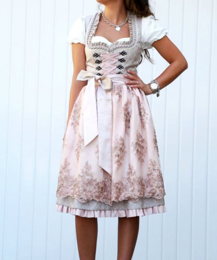 Damen Oktoberfest Dirndlkleid Klassisches Trachtenkleid Schürze