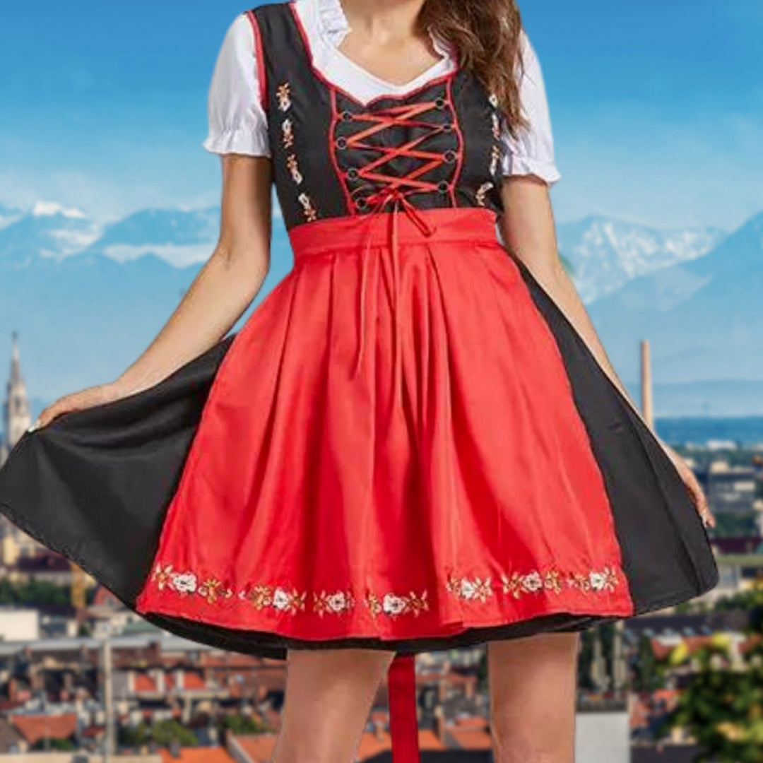 Damen Oktoberfest Dirndlkleid Traditionelles Trachtenkleid mit Schürze
