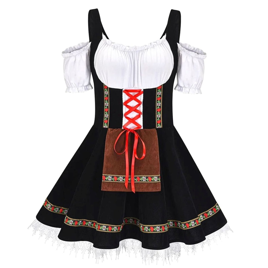 Damen Oktoberfest Trachtenkleid mit Schürze A-Linie Minikleid