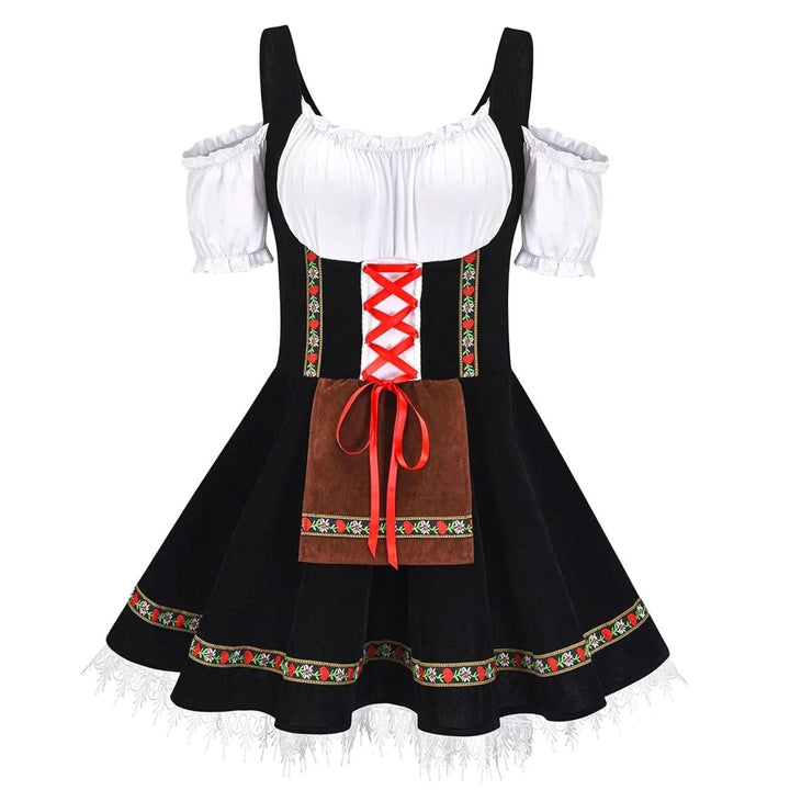 Damen Oktoberfest Trachtenkleid mit Schürze A-Linie Minikleid