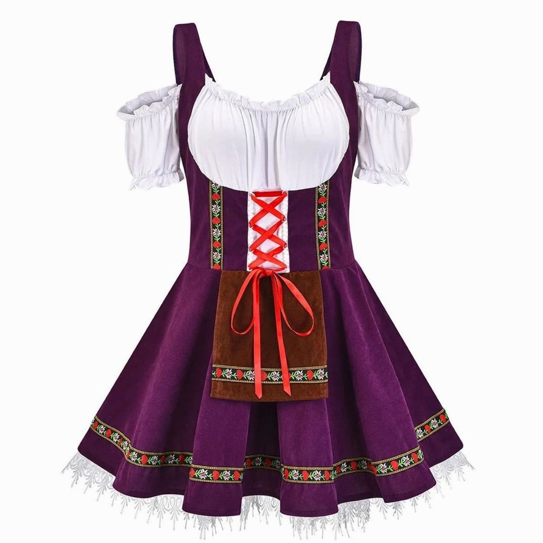 Damen Oktoberfest Trachtenkleid mit Schürze A-Linie Minikleid - Lila