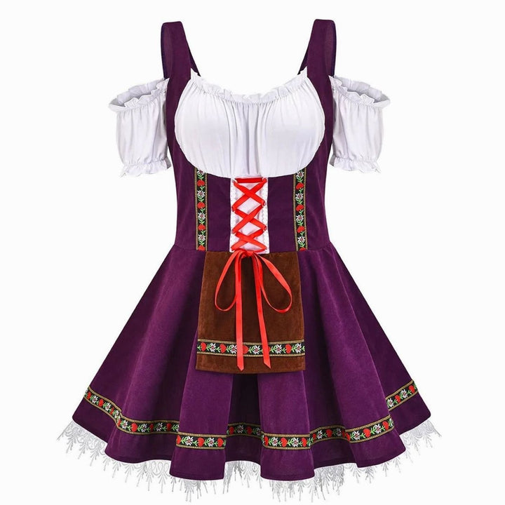 Damen Oktoberfest Trachtenkleid mit Schürze A-Linie Minikleid - Lila