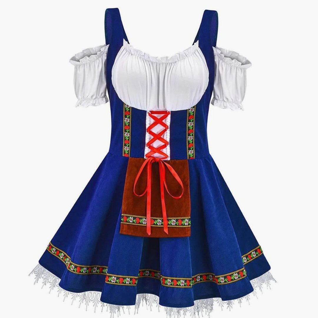 Damen Oktoberfest Trachtenkleid mit Schürze A-Linie Minikleid - Blau