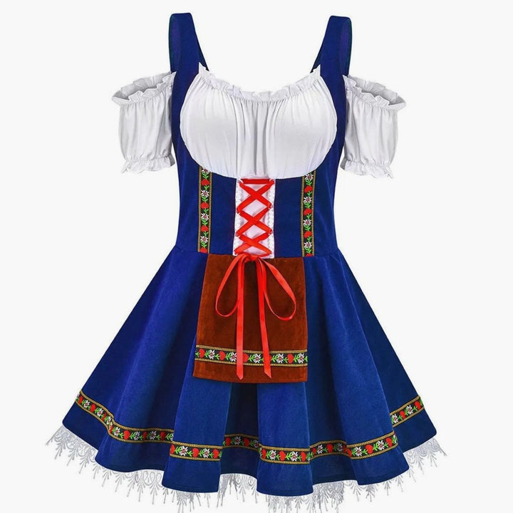 Damen Oktoberfest Trachtenkleid mit Schürze A-Linie Minikleid - Blau