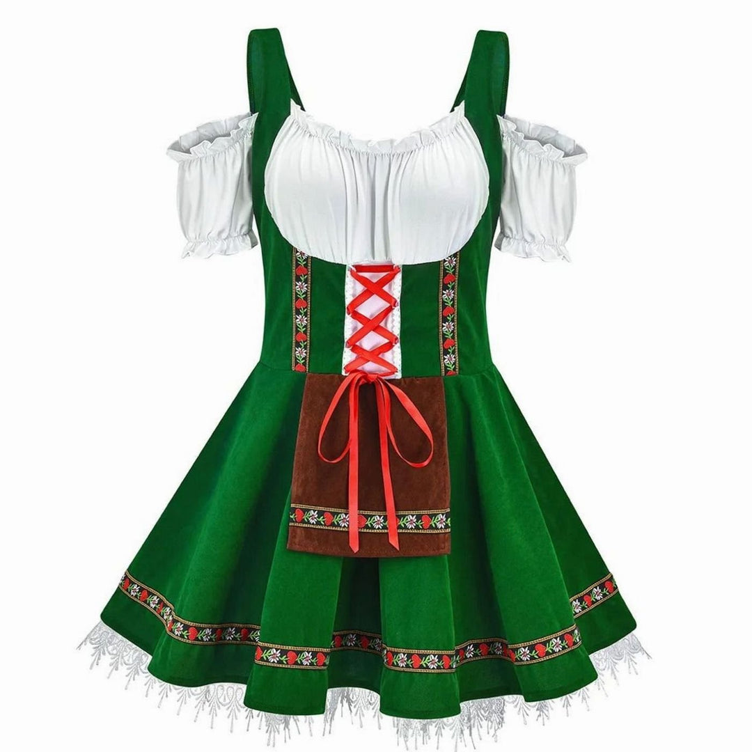 Damen Oktoberfest Trachtenkleid mit Schürze A-Linie Minikleid - Grün