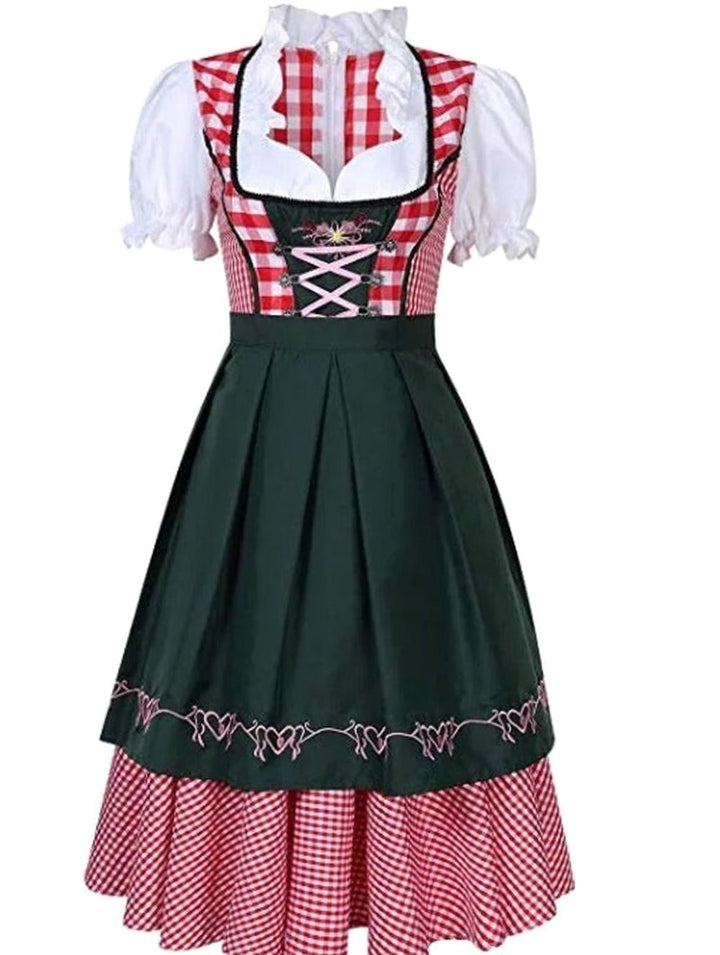 Damen Oktoberfest Trachtenkleid mit Schürze A-Linie Minikleid - Dunkelgrün