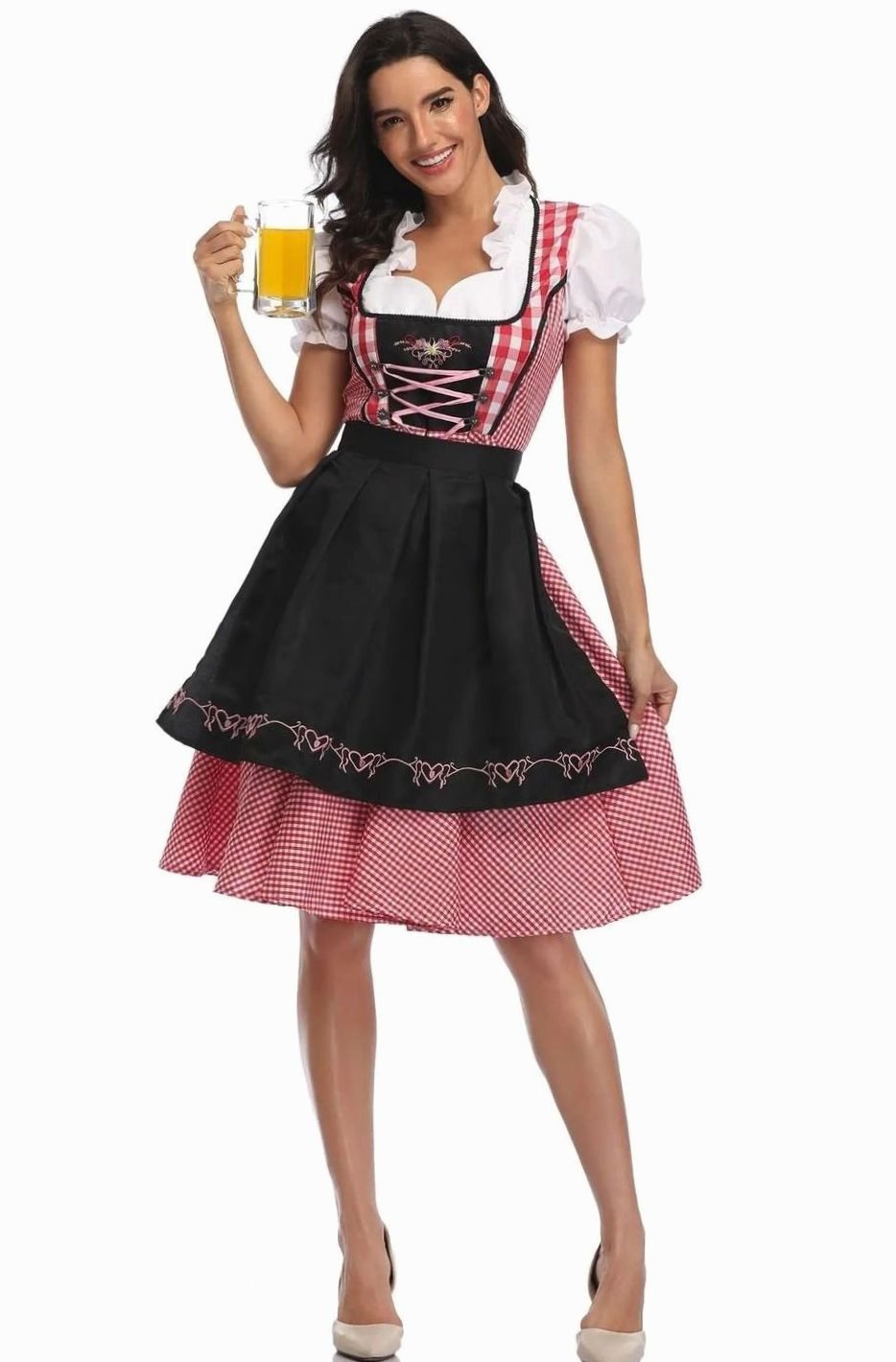 Damen Oktoberfest Trachtenkleid mit Schürze A-Linie Minikleid - Schwarz