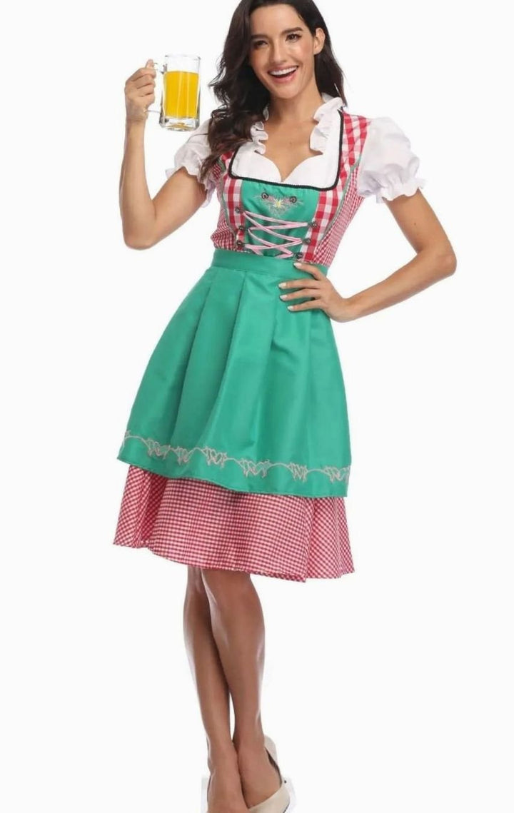 Damen Oktoberfest Trachtenkleid mit Schürze A-Linie Minikleid - Hellgrün