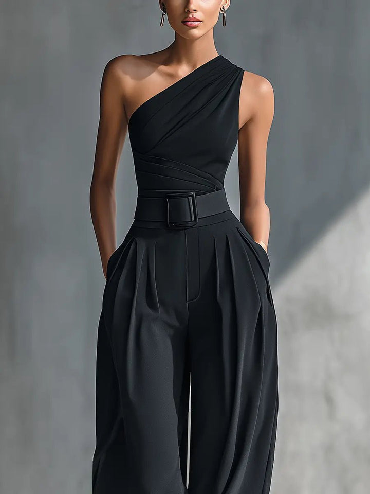 Damen One-Shoulder Strick-Top Weite-Hosen Set