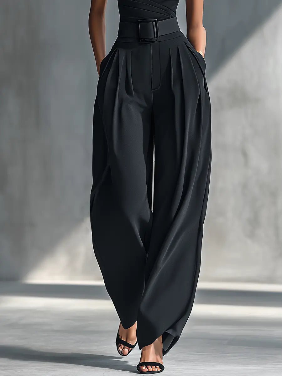 Damen One-Shoulder Strick-Top Weite-Hosen Set