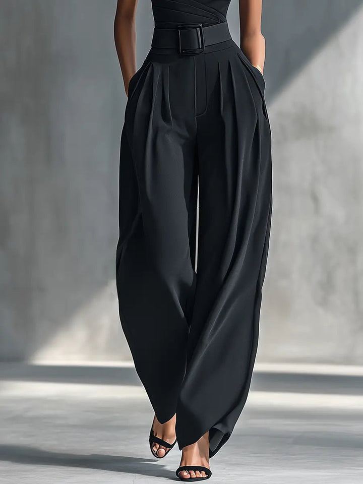 Damen One-Shoulder Strick-Top Weite-Hosen Set