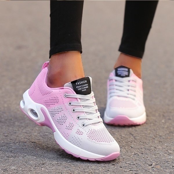 Damen Orthopädische Atmungsaktive Schnür-Sneaker - Roze/Grijs