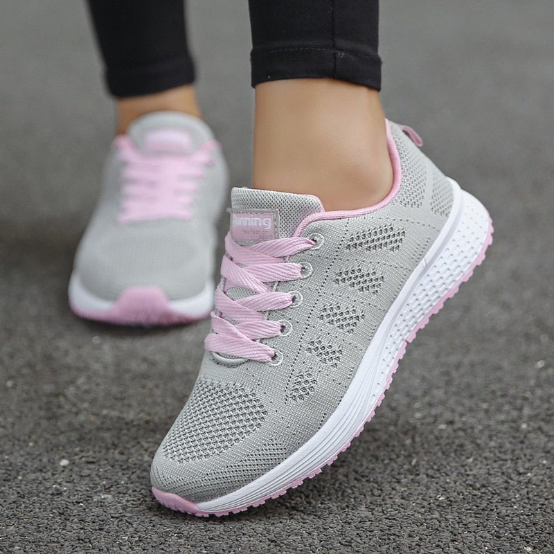 Damen Orthopädische Atmungsaktive Schnürsneaker mit Weiter Zehenbox - Grayish Pink