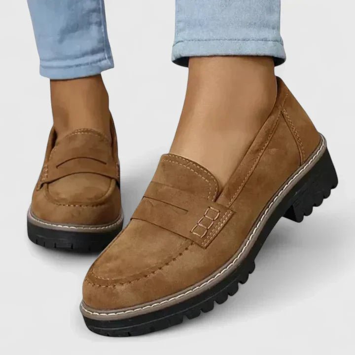 Damen Orthopädische Gepolsterte Slip-On Loafer mit Blockabsatz - Brown