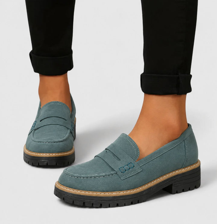 Damen Orthopädische Gepolsterte Slip-On Loafer mit Blockabsatz - Green