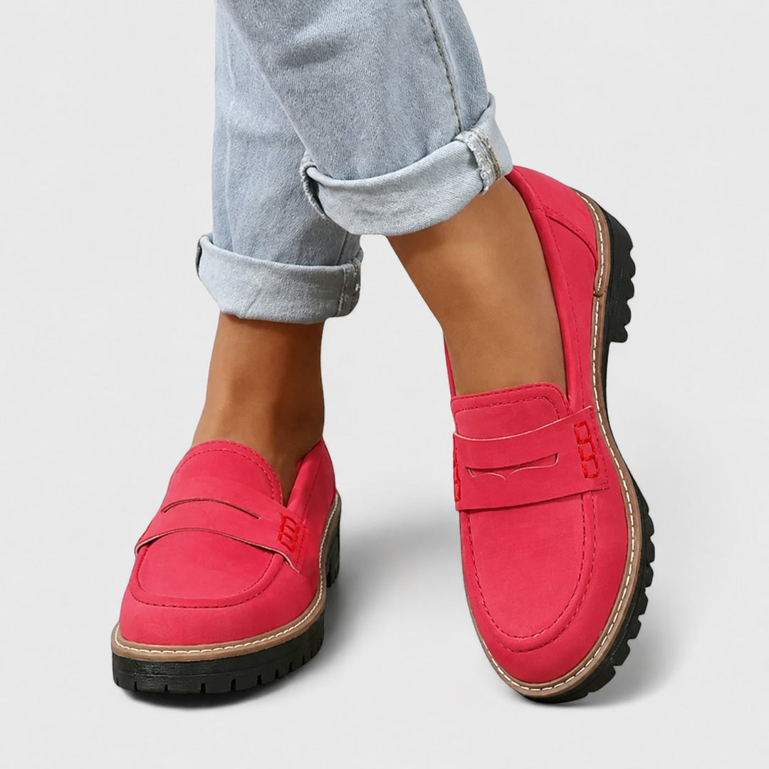 Damen Orthopädische Gepolsterte Slip-On Loafer mit Blockabsatz - Red