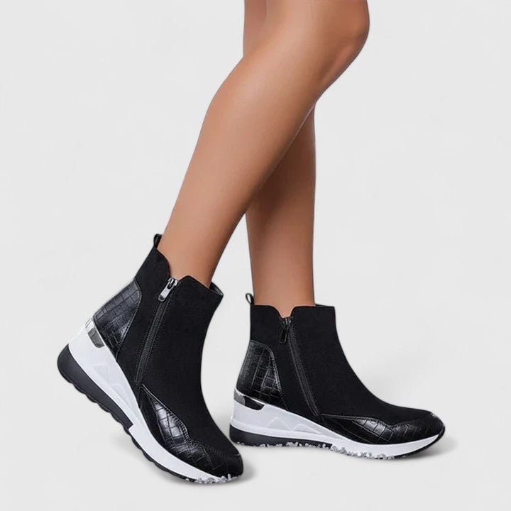 Damen Orthopädische Keilabsatz-Stiefeletten mit Reißverschluss - Black
