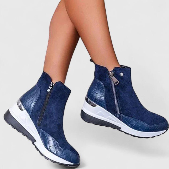 Damen Orthopädische Keilabsatz-Stiefeletten mit Reißverschluss - Blue