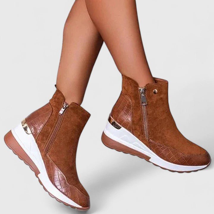 Damen Orthopädische Keilabsatz-Stiefeletten mit Reißverschluss - Brown