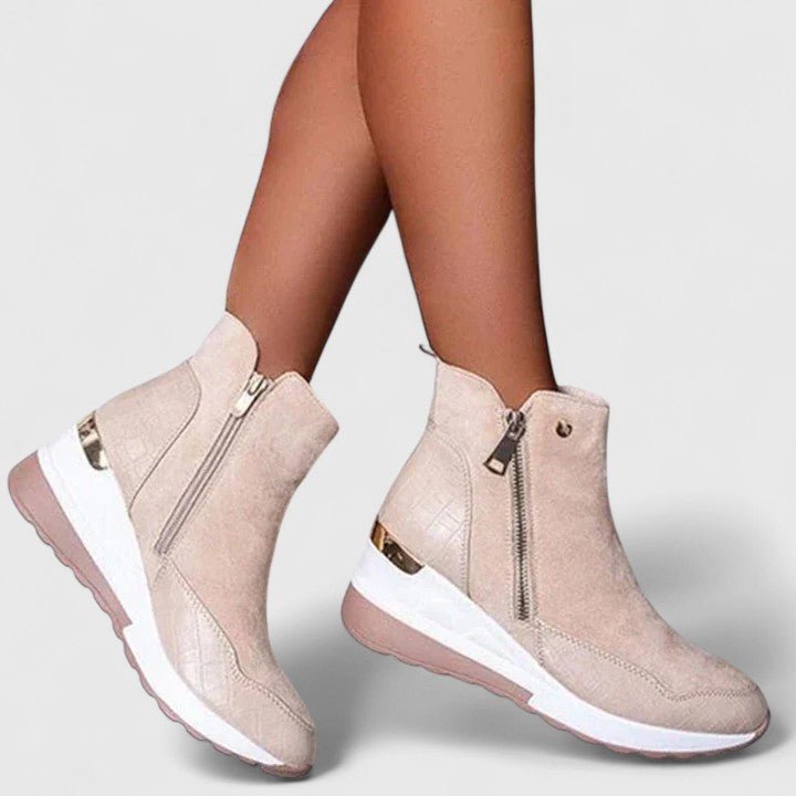Damen Orthopädische Keilabsatz-Stiefeletten mit Reißverschluss - Beige