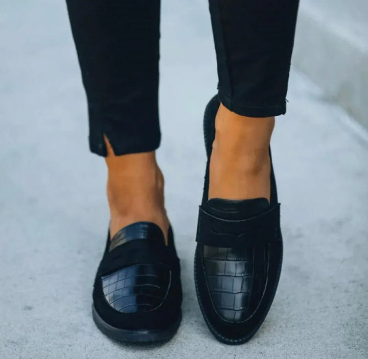 Damen Orthopädische Krokotextur Slip-On Leder-Loafers