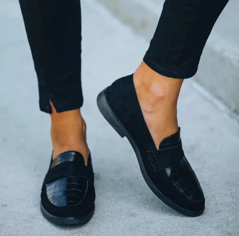 Damen Orthopädische Krokotextur Slip-On Leder-Loafers - Black