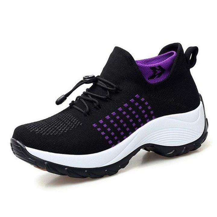 Damen Orthopädische Memory-Foam Schnürsenkel Plateau-Sneaker - Black Purple