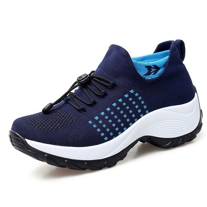 Damen Orthopädische Memory-Foam Schnürsenkel Plateau-Sneaker - White Blue