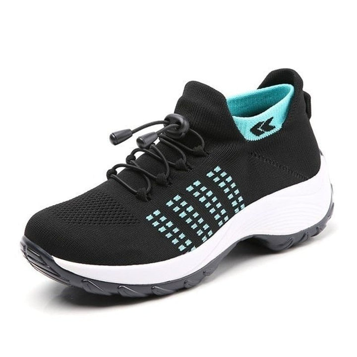 Damen Orthopädische Memory-Foam Schnürsenkel Plateau-Sneaker - Black Sky Blue