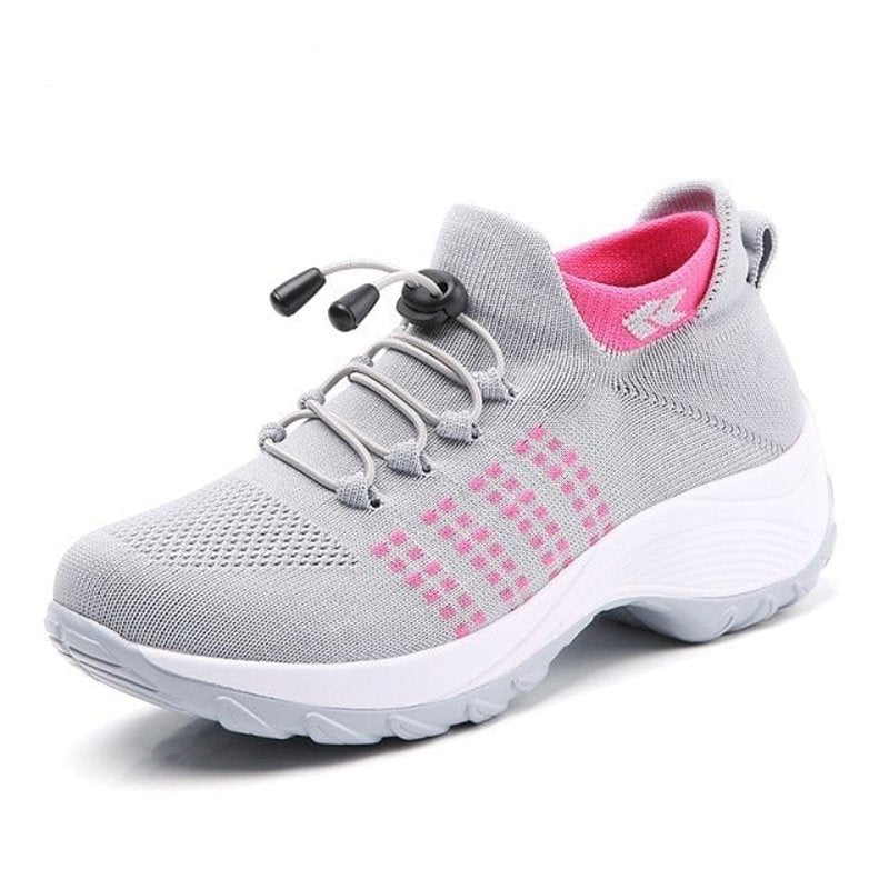 Damen Orthopädische Memory-Foam Schnürsenkel Plateau-Sneaker - Gray Pink