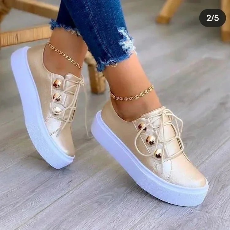 Damen Orthopädische Plateau-Sneaker mit Schnürung und Goldnieten - Gold (Almost sold out!)