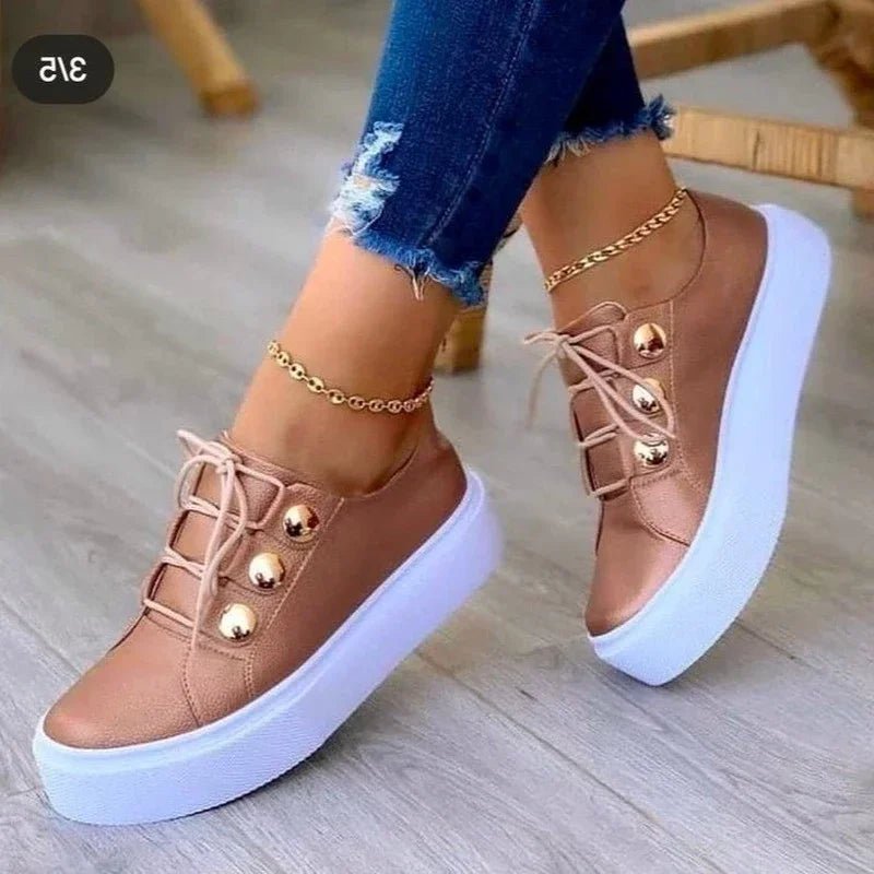 Damen Orthopädische Plateau-Sneaker mit Schnürung und Goldnieten
