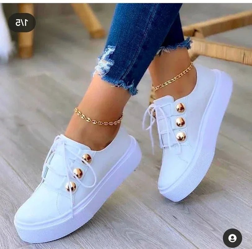 Damen Orthopädische Plateau-Sneaker mit Schnürung und Goldnieten