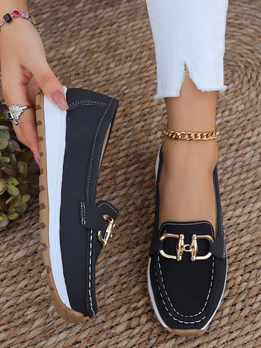 Damen Orthopädische Rutschfeste Slipper Loafer mit Golddetail