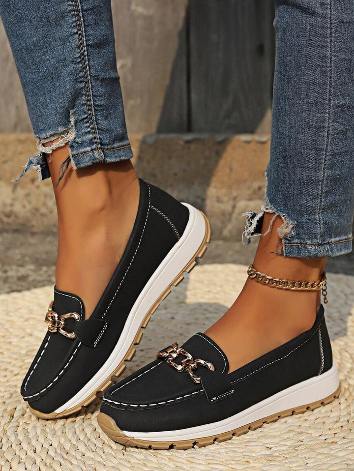 Damen Orthopädische Rutschfeste Slipper Loafer mit Golddetail