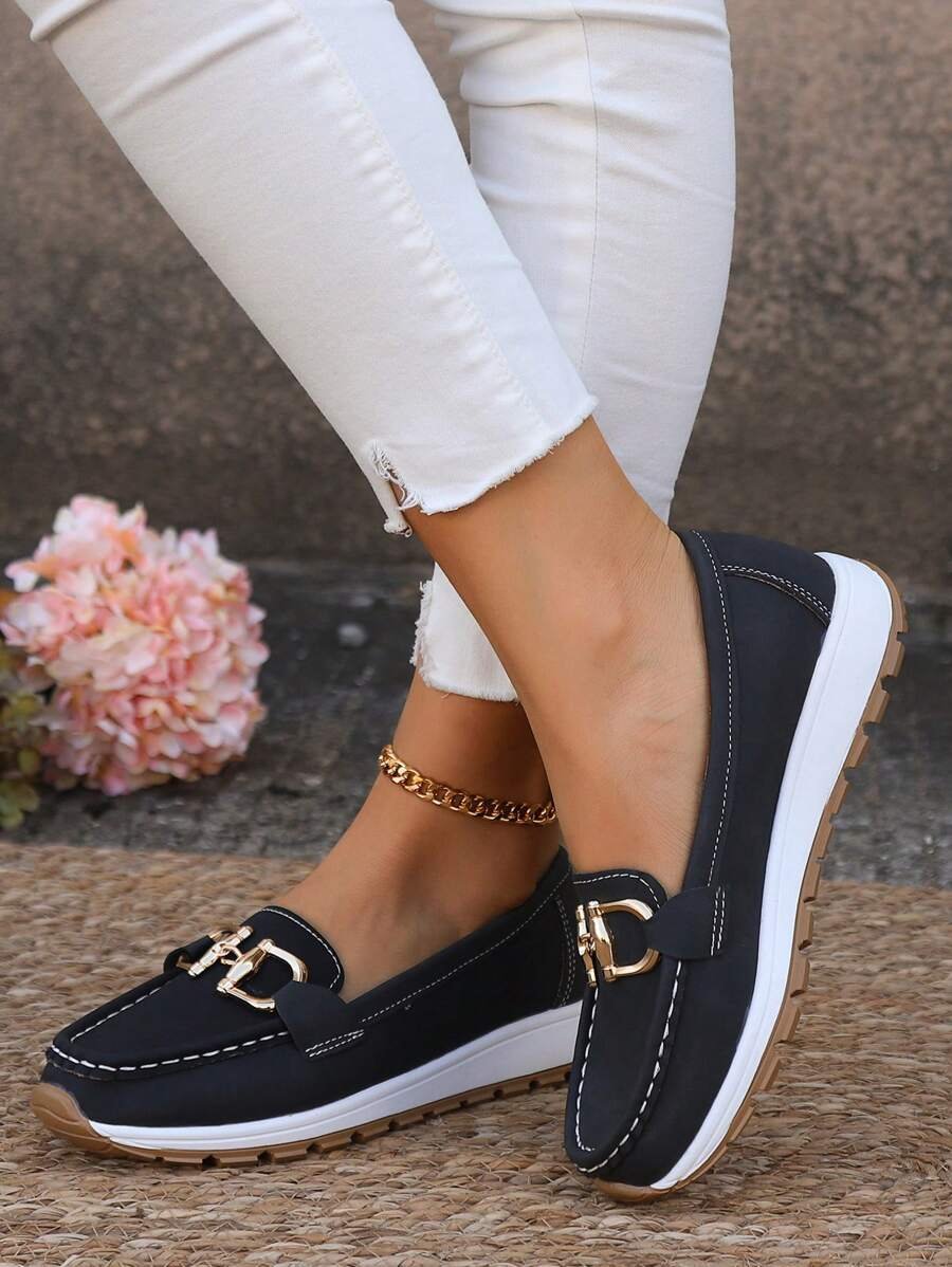 Damen Orthopädische Rutschfeste Slipper Loafer mit Golddetail - Black