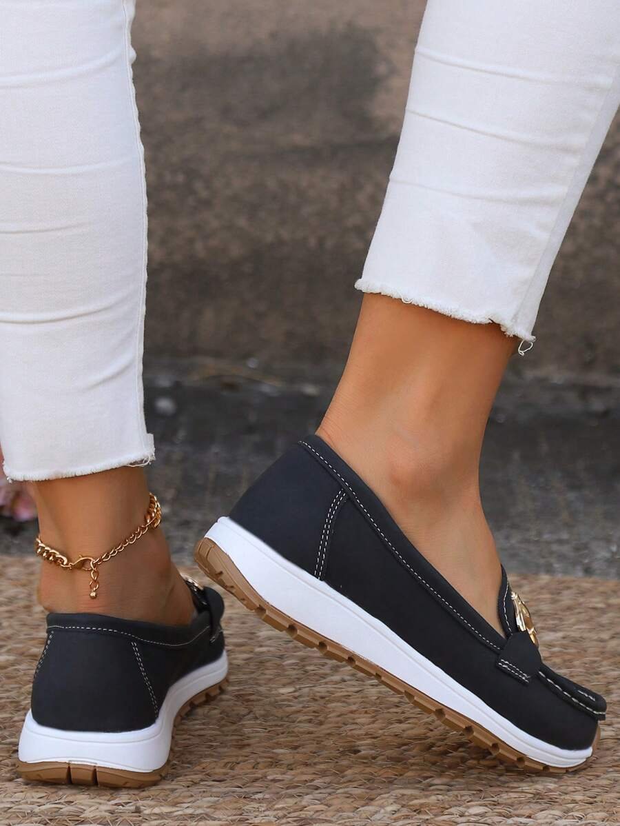 Damen Orthopädische Rutschfeste Slipper Loafer mit Golddetail