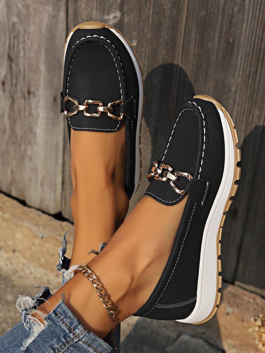 Damen Orthopädische Rutschfeste Slipper Loafer mit Golddetail