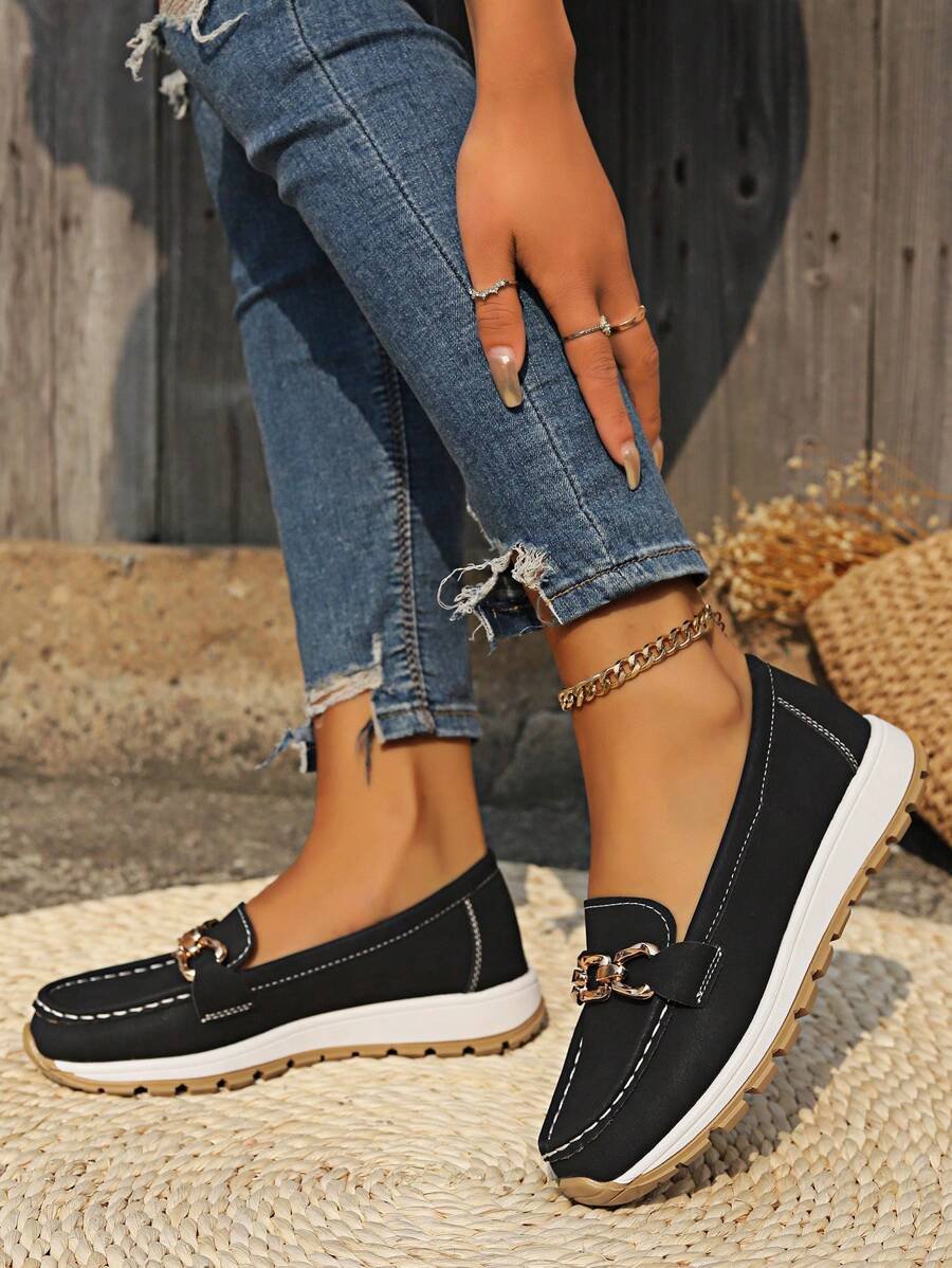 Damen Orthopädische Rutschfeste Slipper Loafer mit Golddetail