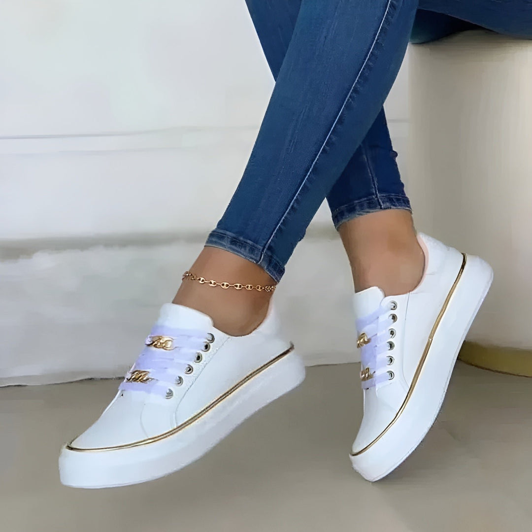 Damen Orthopädische Schnürsenkel-Sneaker Goldketten-Akzente