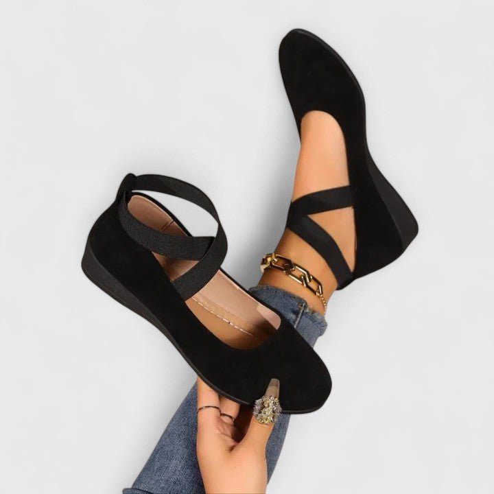 Damen Orthopädische Slip-On Ballerinas mit Elastikriemen - Black