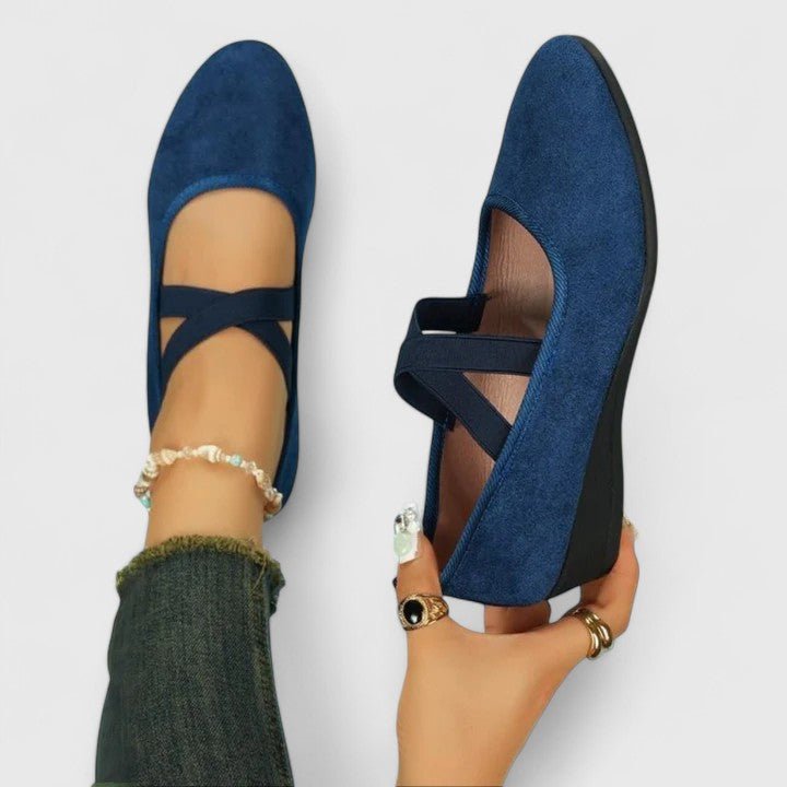 Damen Orthopädische Slip-On Ballerinas mit Elastikriemen - Blue