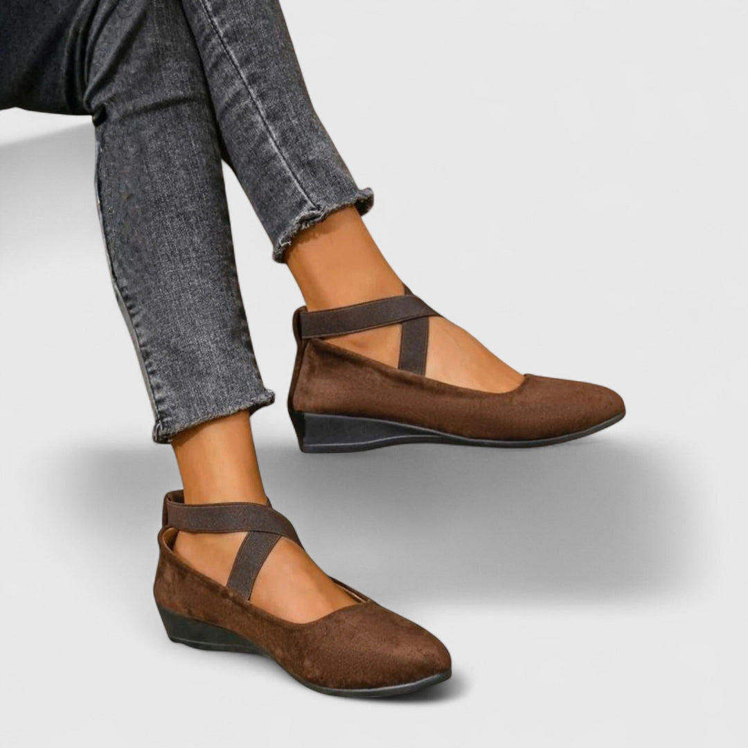Damen Orthopädische Slip-On Ballerinas mit Elastikriemen - Brown