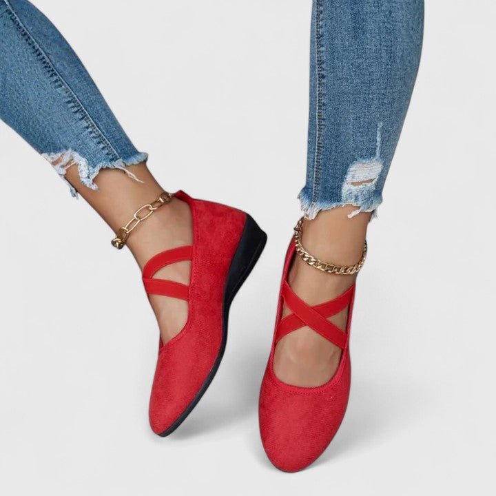 Damen Orthopädische Slip-On Ballerinas mit Elastikriemen - Red