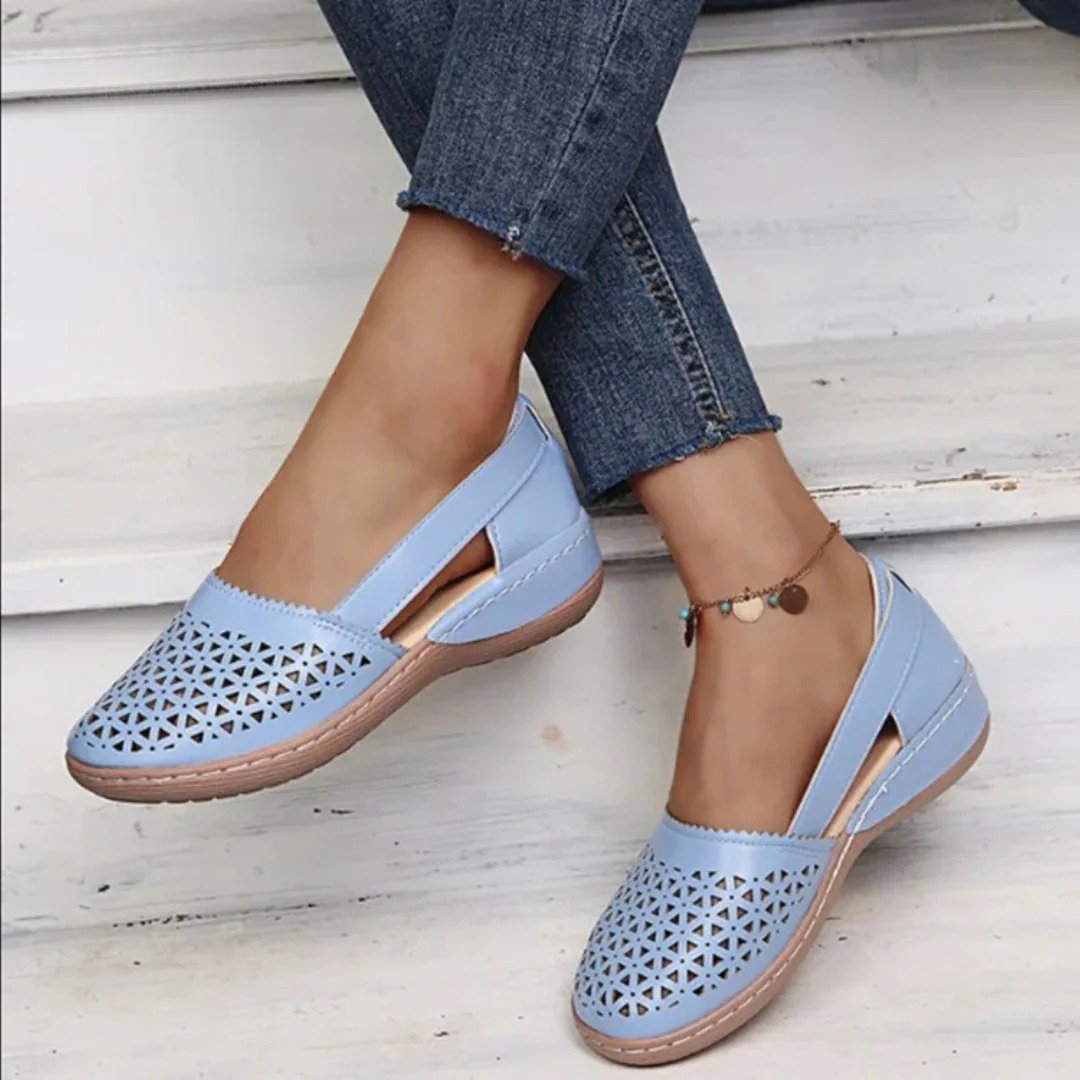 Damen Orthopädische Slip-On Schuhe Gelocht - Blue