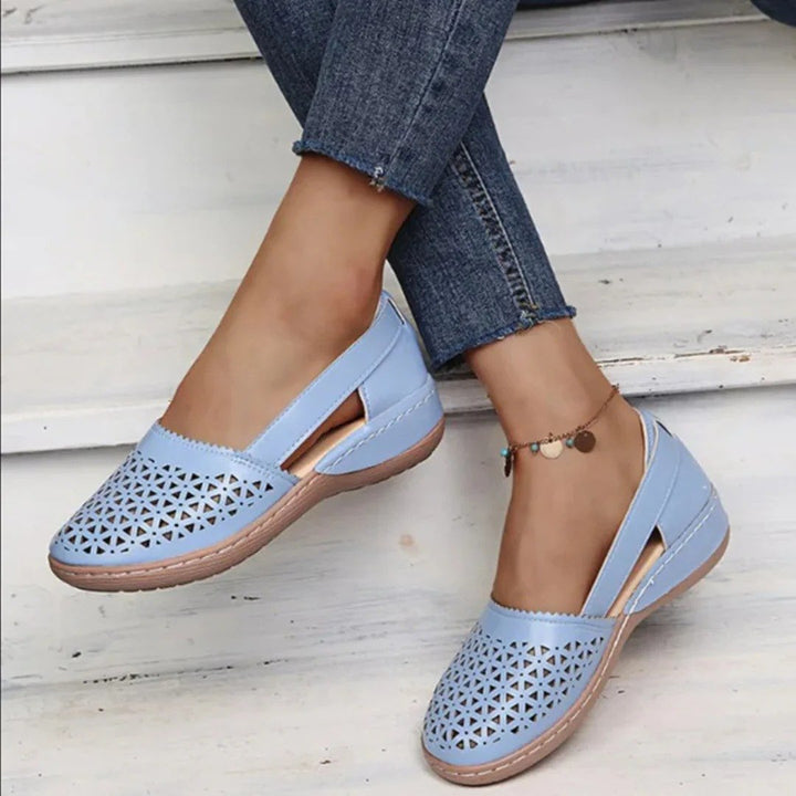 Damen Orthopädische Slip-On Schuhe Gelocht - Blue
