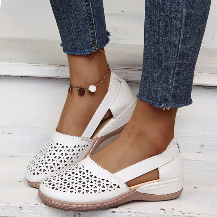 Damen Orthopädische Slip-On Schuhe Gelocht - White