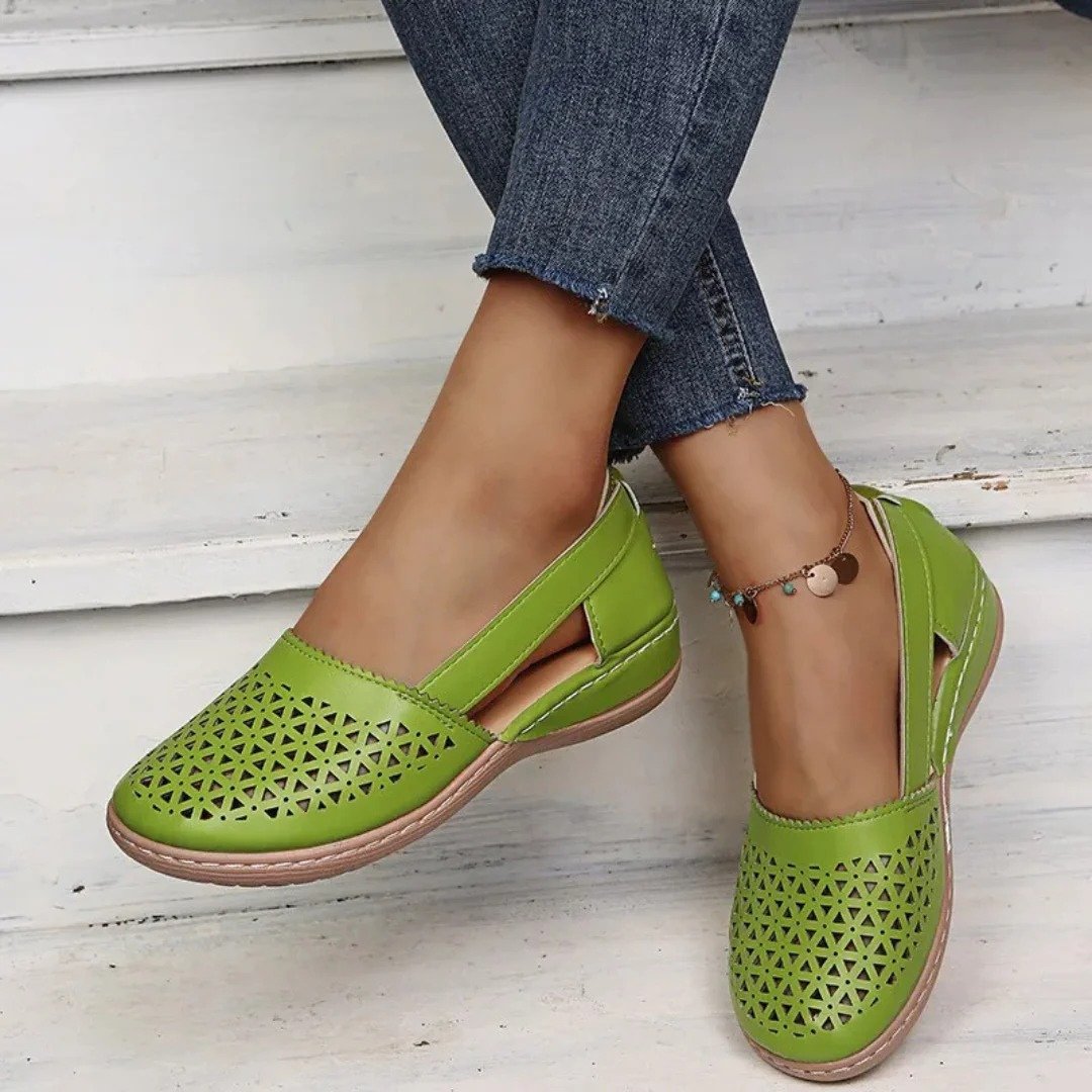 Damen Orthopädische Slip-On Schuhe Gelocht - Light Green