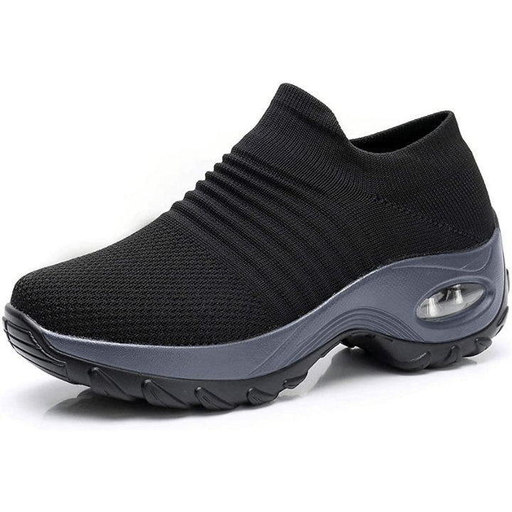 Damen Orthopädische Slip-On Sneaker Luftpolster - Black (Gray Sole)