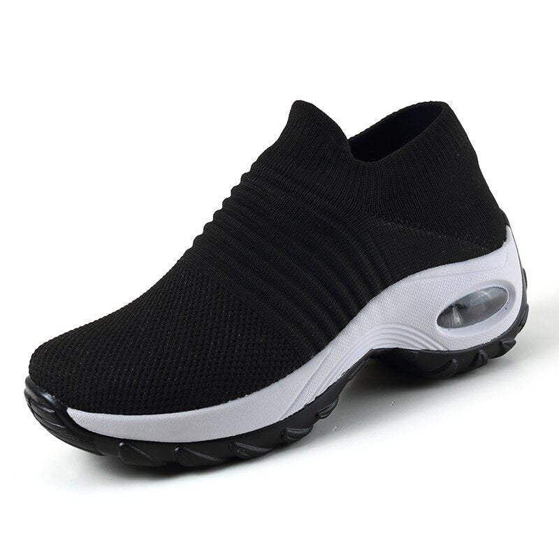 Damen Orthopädische Slip-On Sneaker Luftpolster - Black (White Sole)
